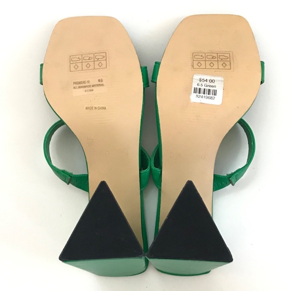 BAMBOO Premiere Slip On Triangle Heeled Mule Sandal Shoe Green Women’s Size 6.5 - Picture 11 of 16